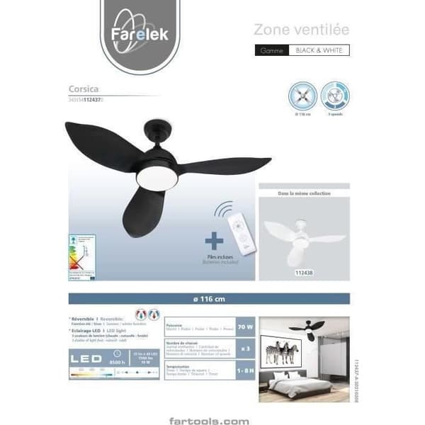 White Corsica - Ø116cm 70W takfläkt + LED -belysning