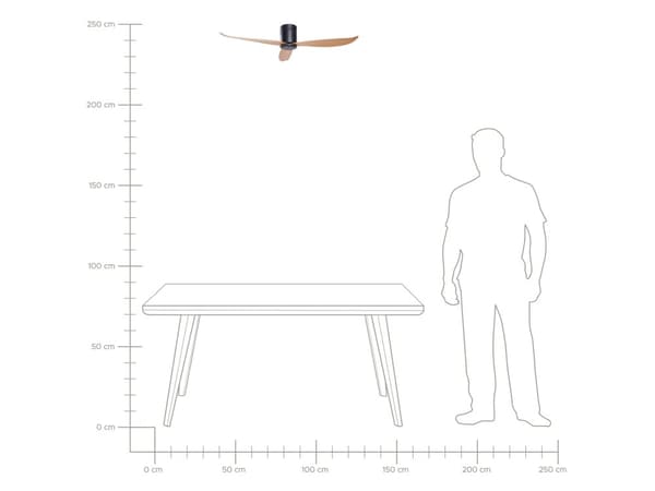 Kattotuuletin vaalea puu musta 114 x 23 x 114 cm rauta muovi 3 nopeutta 3 siivekettä kaukosäädin skandinaavinen
