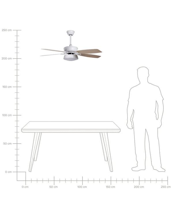 Tuuletinvalaisin vaalea puu valkoinen 110 x 50 x 110 cm rauta muovi akryyli 3 nopeutta kaukosäädin skandinaavinen