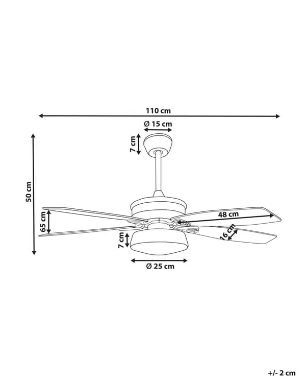 Loftventilator med lys Hvid Lyst Træ 50 x 110 cm Støjsvag Ventilator til Loft med Fjernbetjening og 5 Blade Hastighedskontrol til Soveværelse