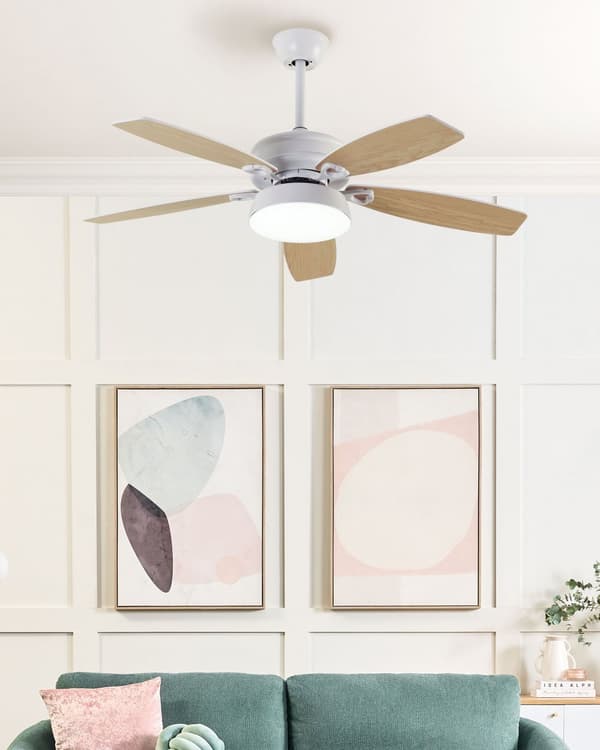 Loftventilator med lys Hvid Lyst Træ 50 x 110 cm Støjsvag Ventilator til Loft med Fjernbetjening og 5 Blade Hastighedskontrol til Soveværelse