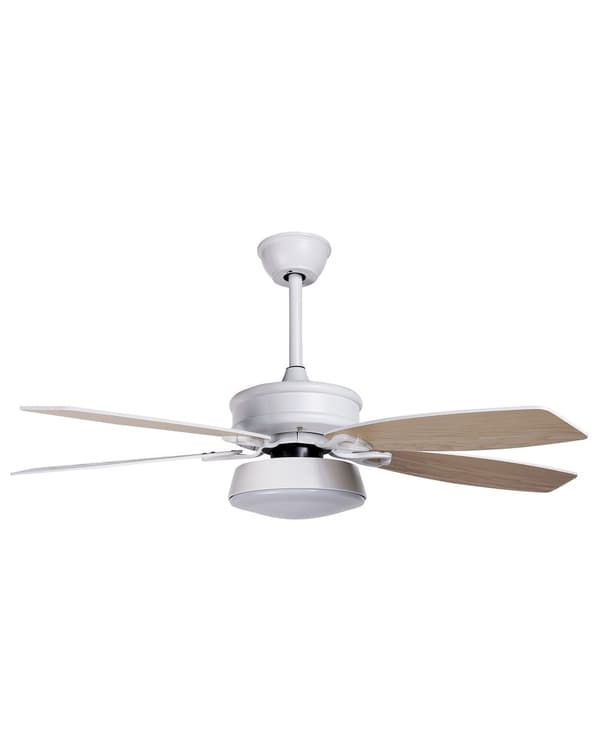 Loftventilator med lys Hvid Lyst Træ 50 x 110 cm Støjsvag Ventilator til Loft med Fjernbetjening og 5 Blade Hastighedskontrol til Soveværelse