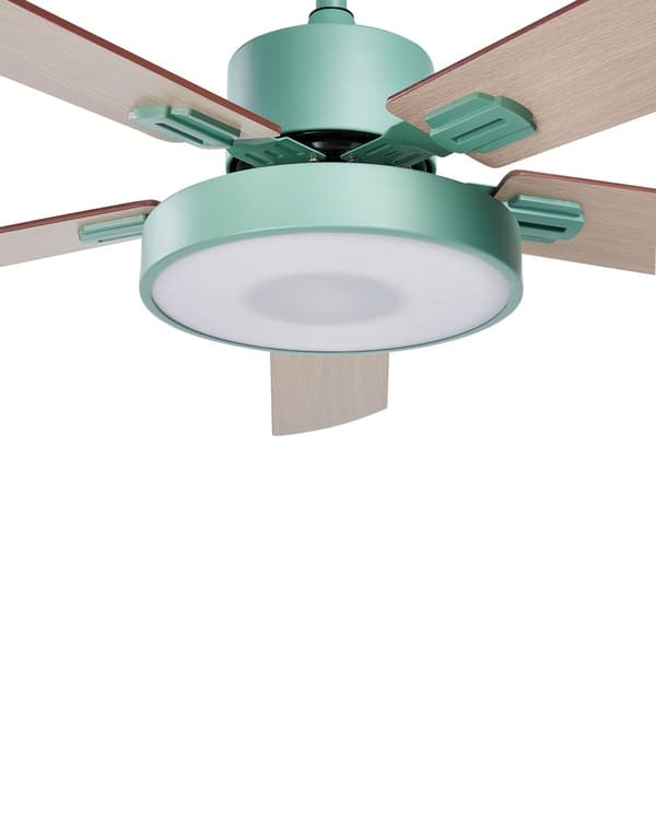 Loftsventilator med lys Ventilator Grønt syntetisk materiale Jern Fjernbetjening Lys Trækornseffekt Traditionel stue