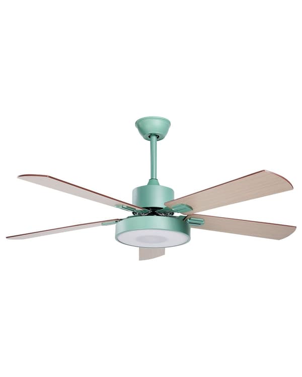 Loftsventilator med lys Ventilator Grønt syntetisk materiale Jern Fjernbetjening Lys Trækornseffekt Traditionel stue