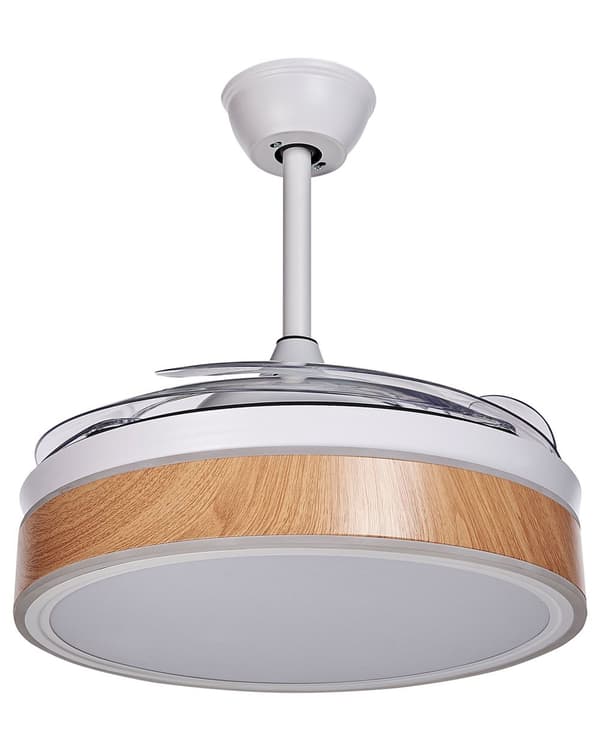 Loftsventilator med lys Ventilator Hvid Syntetisk materiale Jern Indtrækbare blade Fjernbetjening Lys Trækornseffekt Moderne Traditionel Stue
