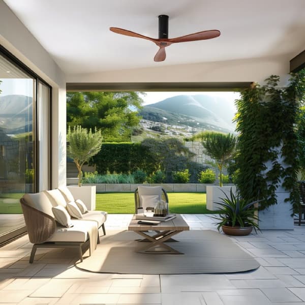 Cecotec 40 W 52" ceiling fan with remote control, Wi-Fi, IP44 protection, 6 speeds, 3 blades, winter-summer mode, and timer up to 8 hours.
