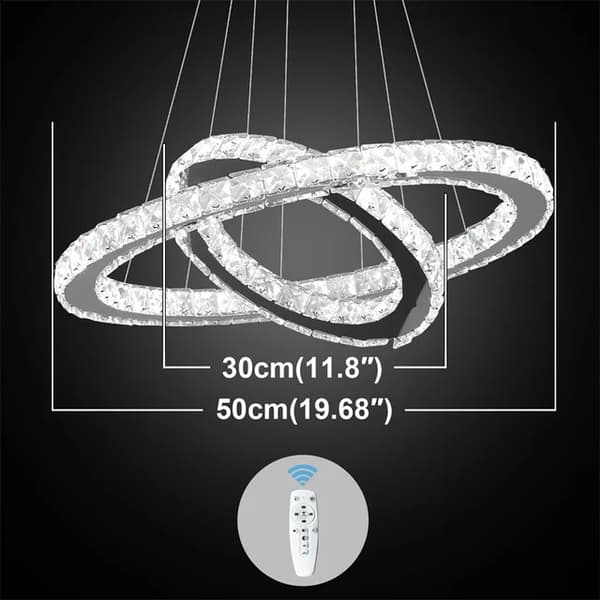 Krystal lysekrone, LED-belysning, Fjernbetjening, 3Rings D20 40 60cm, ændrbar ved knap
