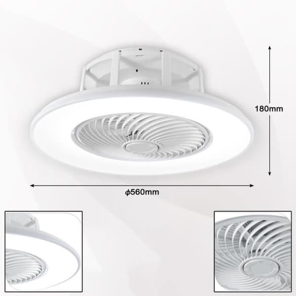 YUENFONG Takfläkt Dimbar taklampa Tyst fläktlampa, med fjärrkontroll, Ø56CM, vit
