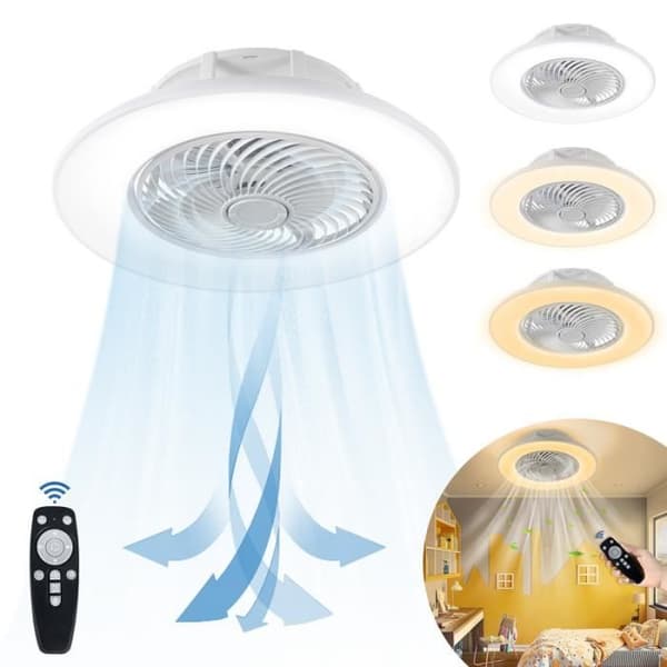YUENFONG Takfläkt Dimbar taklampa Tyst fläktlampa, med fjärrkontroll, Ø56CM, vit
