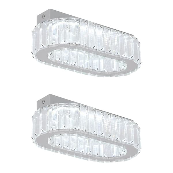 Kristall Taklampa, Oval Design, LED Kronljus, 2 st, Kallvit 2pcs 2