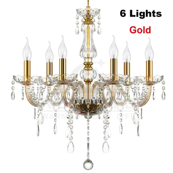 Krystal lysekrone, LED-belysning, vintage design, 6 arme Guld