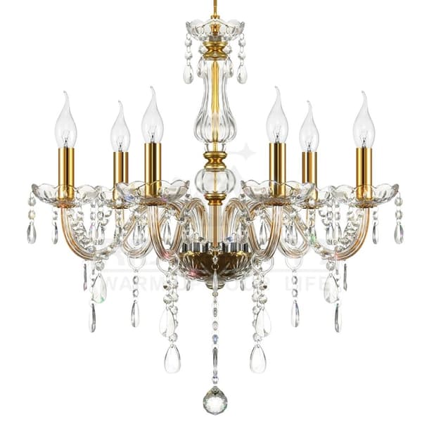 Krystal lysekrone, LED-belysning, vintage design, 6 arme Guld
