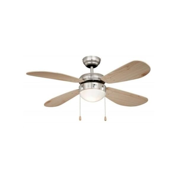 Takfläkt 105 cm klassiskt nickelpläterat stål, med lampa, furublad, tyst. idealiskt lågt i tak.