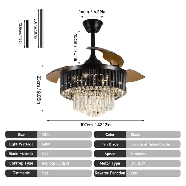 Kristalltakfläktlampa, fjärrkontroll, dimbar belysning,HQ-002