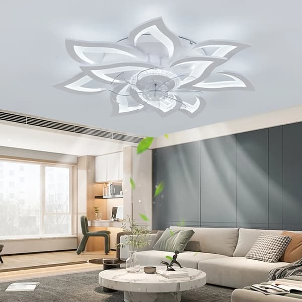 Loftventilator med lys, lotusformet design, 6 hastighedsindstillinger,HVID