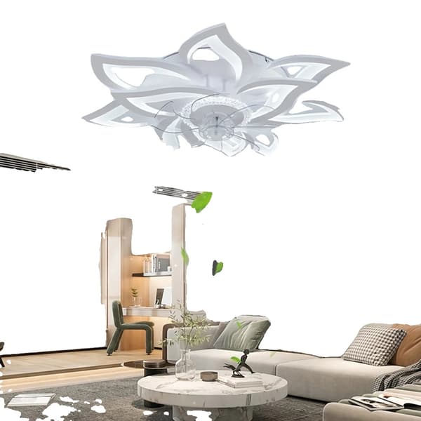 Loftventilator med lys, lotusformet design, 6 hastighedsindstillinger,HVID
