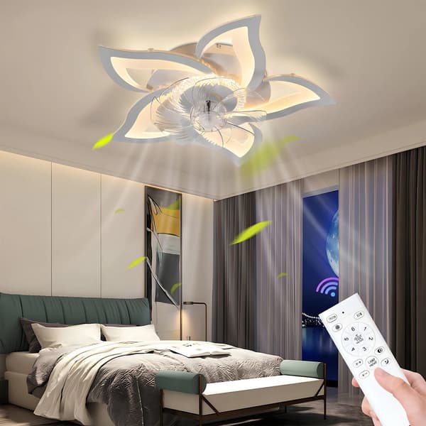 Loftventilator med lys, fjernbetjening, 6 hastigheder,HVID, 60W