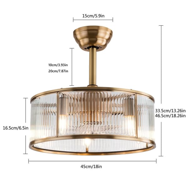 Loftventilator med lyskit, retrodesign, 6 hastighedsindstillinger,Guld