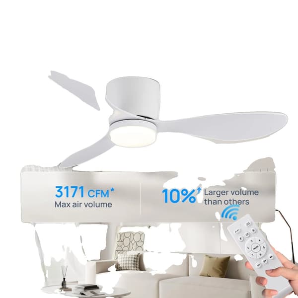 Kattotuuletin, kaukosäädin, energiatehokas LED-valaistus,42 tuumaa, VALKOINEN
