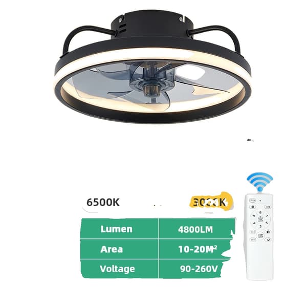 Kattotuulettimen lamppu, 55W/60W teho, kaukosäätötoiminto,Musta 50CM, Sovellus RC himmennettävä