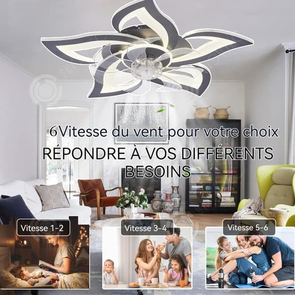 INN Takfläkt med ljus 6 fläkthastigheter med dimbar 3 färgbelysning med fjärrkontroll och APP ventilera taklampa