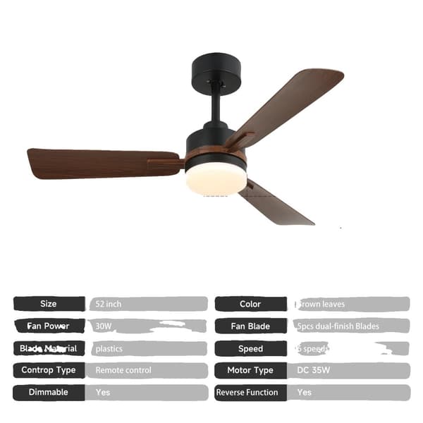 Kattotuuletin LED-valolla, kaukosäätimellä, himmennettävillä ominaisuuksilla,110-240V, 42 tuumaa