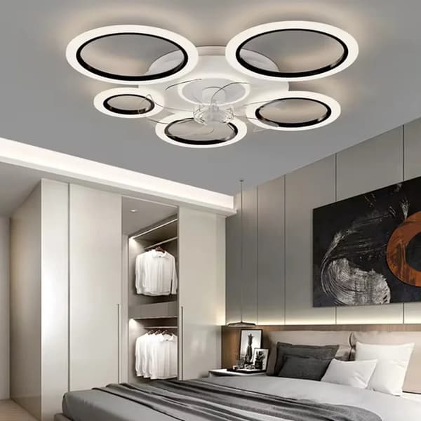 Modern takfläkt med belysning, dimbar LED, fjärrkontroll,svart