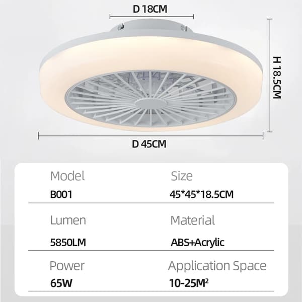 Smart takfläktlampa, 65W effekt, oändlig dimning,VIT