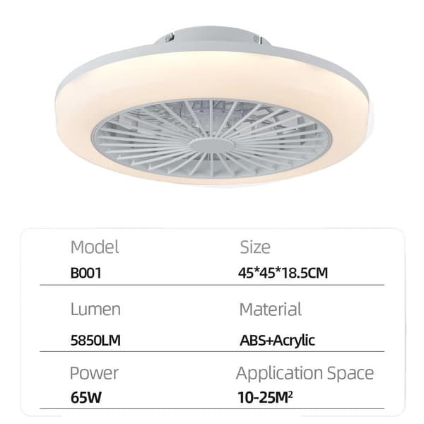 Smart takfläktlampa, 65W effekt, oändlig dimning,VIT