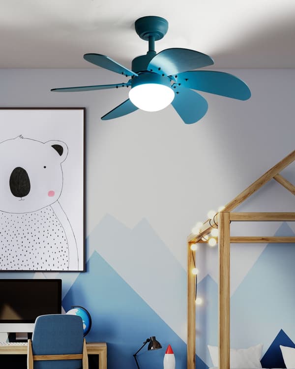 Takvifte med Lys Ventilator Blå Syntetisk Materiale og Kryssfiner Fjernkontroll Moderne Skandinavisk Stue