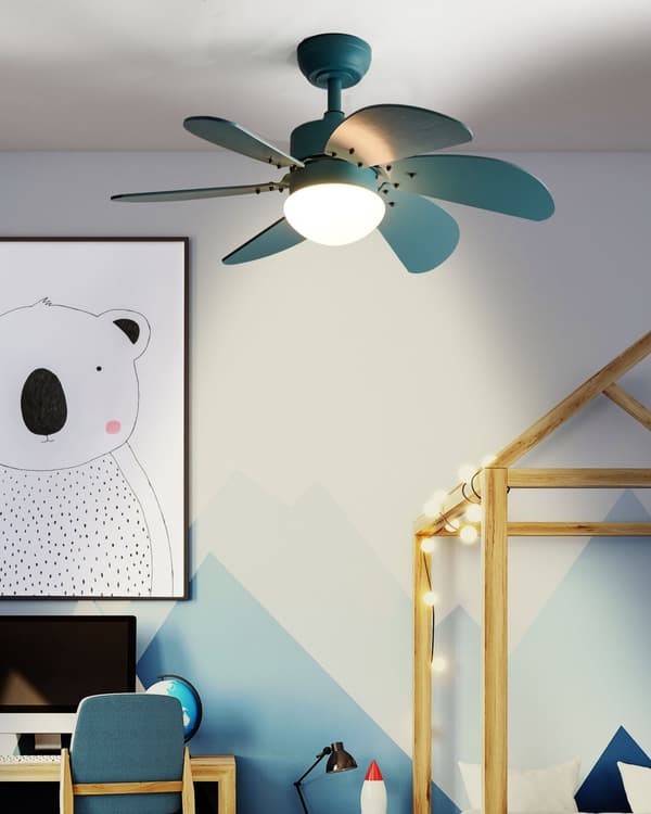 Takvifte med Lys Ventilator Blå Syntetisk Materiale og Kryssfiner Fjernkontroll Moderne Skandinavisk Stue