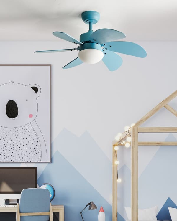 Takvifte med Lys Ventilator Blå Syntetisk Materiale og Kryssfiner Fjernkontroll Moderne Skandinavisk Stue