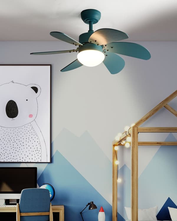 Takvifte med Lys Ventilator Blå Syntetisk Materiale og Kryssfiner Fjernkontroll Moderne Skandinavisk Stue