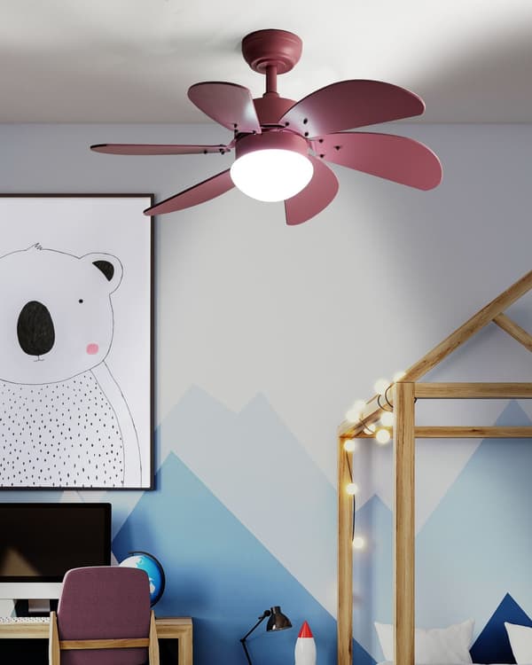 Takvifte med Lys Ventilator Rosa Syntetisk Materiale og Kryssfiner Fjernkontroll Moderne Skandinavisk Stue