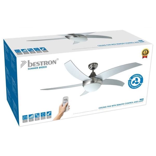 Takfläkt med lampa - Bestron - 132 cm - 60W - Silvergrå - 3 hastigheter