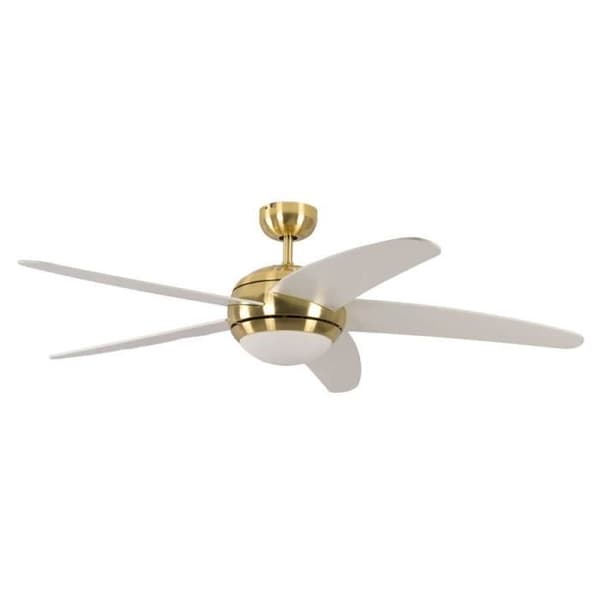 Takfläkt, tyst design 132 Cm polerad mässing vita blad med Pepeo Melton lampa