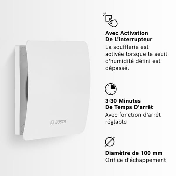 Vägg- och takfläkt - Bosch - 1500DH - 230 V - 95 m³/h - Justerbar fuktsensor