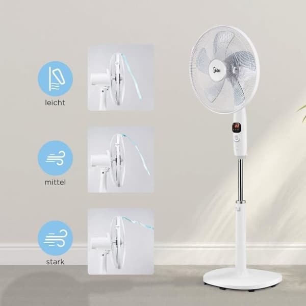 Ställbar golvfläkt - Midea - FS40-16CR - 26 hastigheter - Tyst fjärrkontroll - LED-skärm