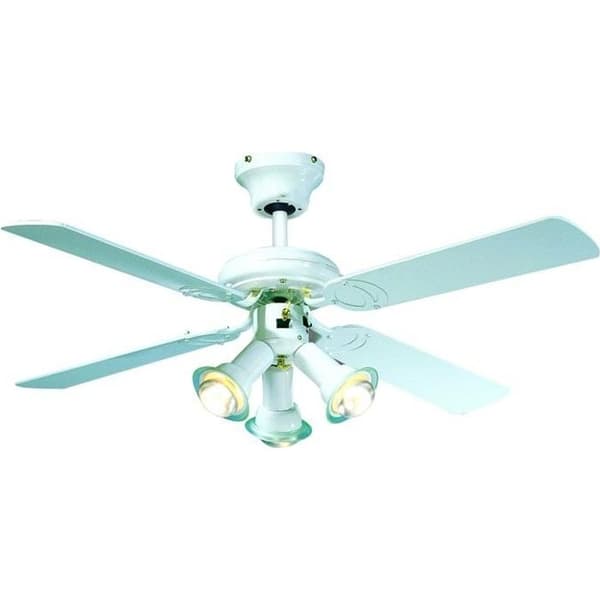 FARELEK MALDIVES -kattotuuletin, käännettävä - Ø 107 cm, 4 valkoiseksi lakattua lapaa + 3 x 60 W E14 -kohdevaloa