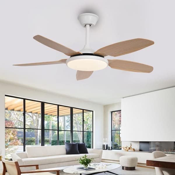 OBOSOE loftsventilator med LED-belysning - 6 hastigheder og dæmpbar belysning | 112cm | Fjernbetjening og vægstyring | Til stue og soveværelse