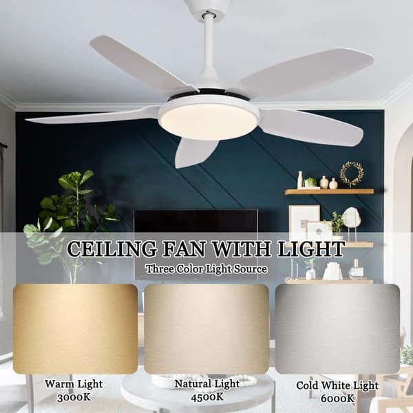 OBOSOE Moderne loftsventilator med LED-lys – dæmpbar belysning og 6 hastigheder | Vinter/sommer-funktion | 112 cm | Fjernbetjening + vægkontrol