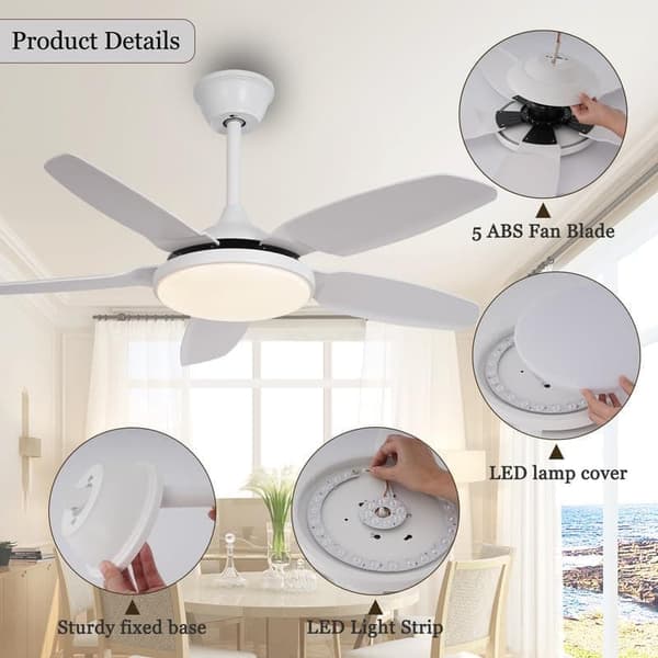OBOSOE Moderne loftsventilator med LED-lys – dæmpbar belysning og 6 hastigheder | Vinter/sommer-funktion | 112 cm | Fjernbetjening + vægkontrol