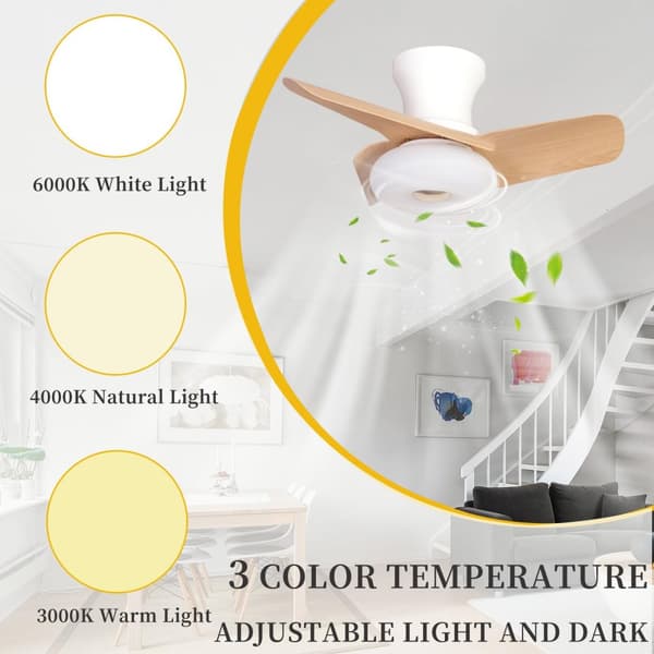 OBOSOE Loftsventilator med LED-belysning - Støjsvag 60 cm med fjernbetjening - Loftsventilator, Vendbar Ventilator