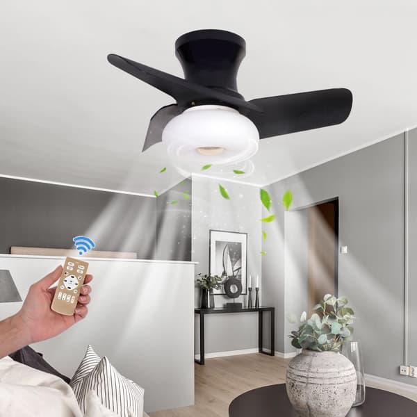 OBOSOE Loftsventilator med LED-belysning - Støjsvag 60 cm med fjernbetjening - Loftsventilator, Vendbar Ventilator Sort