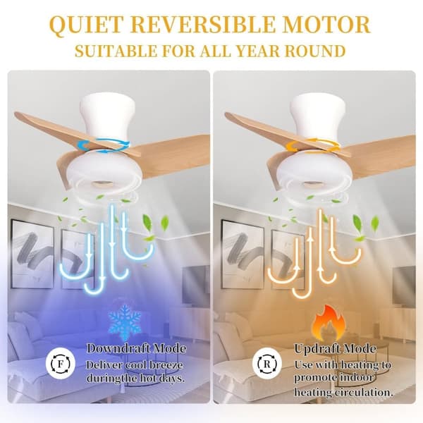 OBOSOE Takfläkt med LED-belysning - Tyst 80 cm med Fjärrkontroll - Ventilator Taklampa, Reversibel Fläkt för Sovrum/Vardagsrum