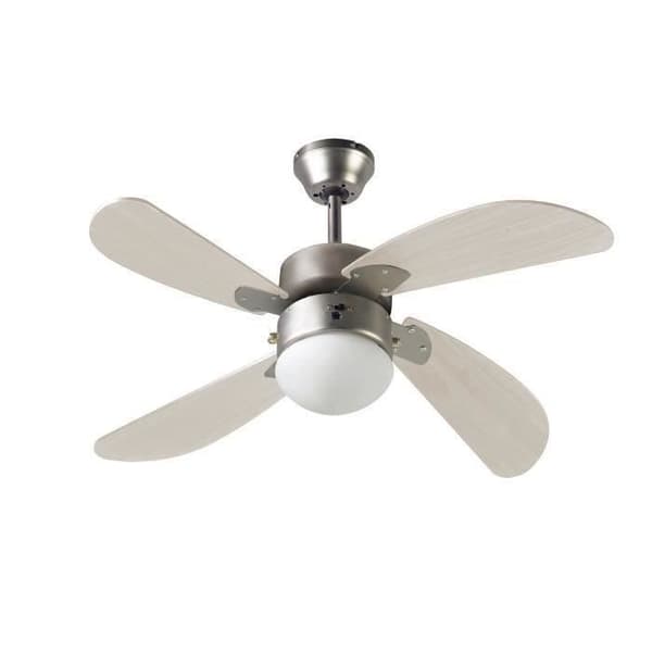 FARELEK - BERMUDES Ø 107 cm - Vendbar loftsventilator, 4 blade i lys eg + 1 globe 60W E27 belysning - 112423