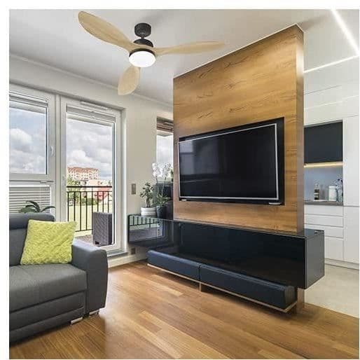 OKLAHOMA Black & Wood - Kattotuuletin Ø137cm 100W + LED-valaistus