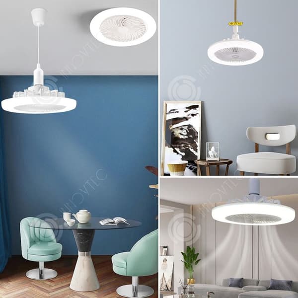 INN Lampe fläkt 25,8x25,8x12cm 30W med fjärrkontroll 3 hastigheter tyst takfläkt med ljus E27 fläkt