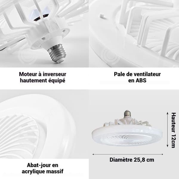 INN Lampe fläkt 25,8x25,8x12cm 30W med fjärrkontroll 3 hastigheter tyst takfläkt med ljus E27 fläkt