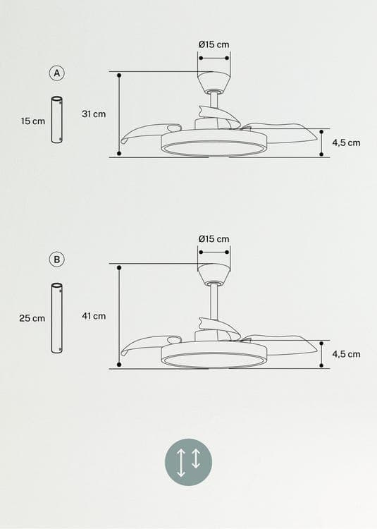 OBOSOE loftsventilator 42W 95cm lydløs med udtrækkelige blade LED-belysning fjernbetjening